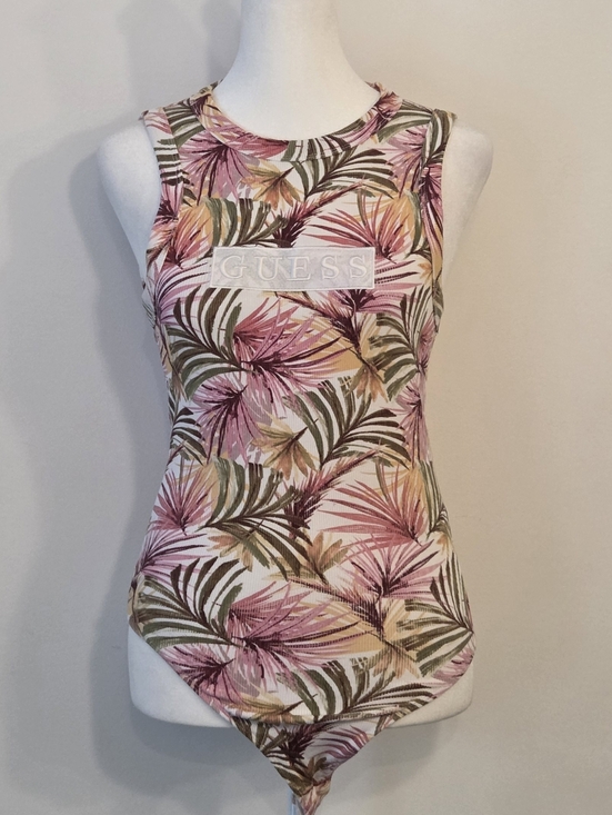 Guess Tops - GUESS Pink Multi Tropical Leaf Tank Bodysuit